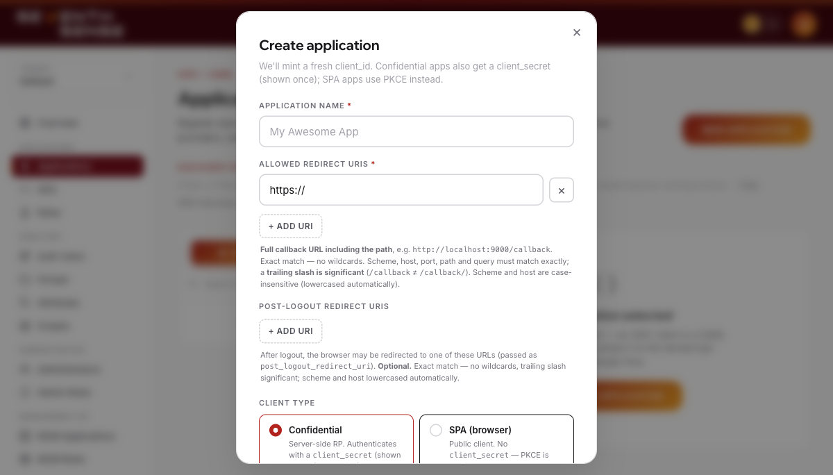 Creating an OIDC application in the SenseCrypt admin console