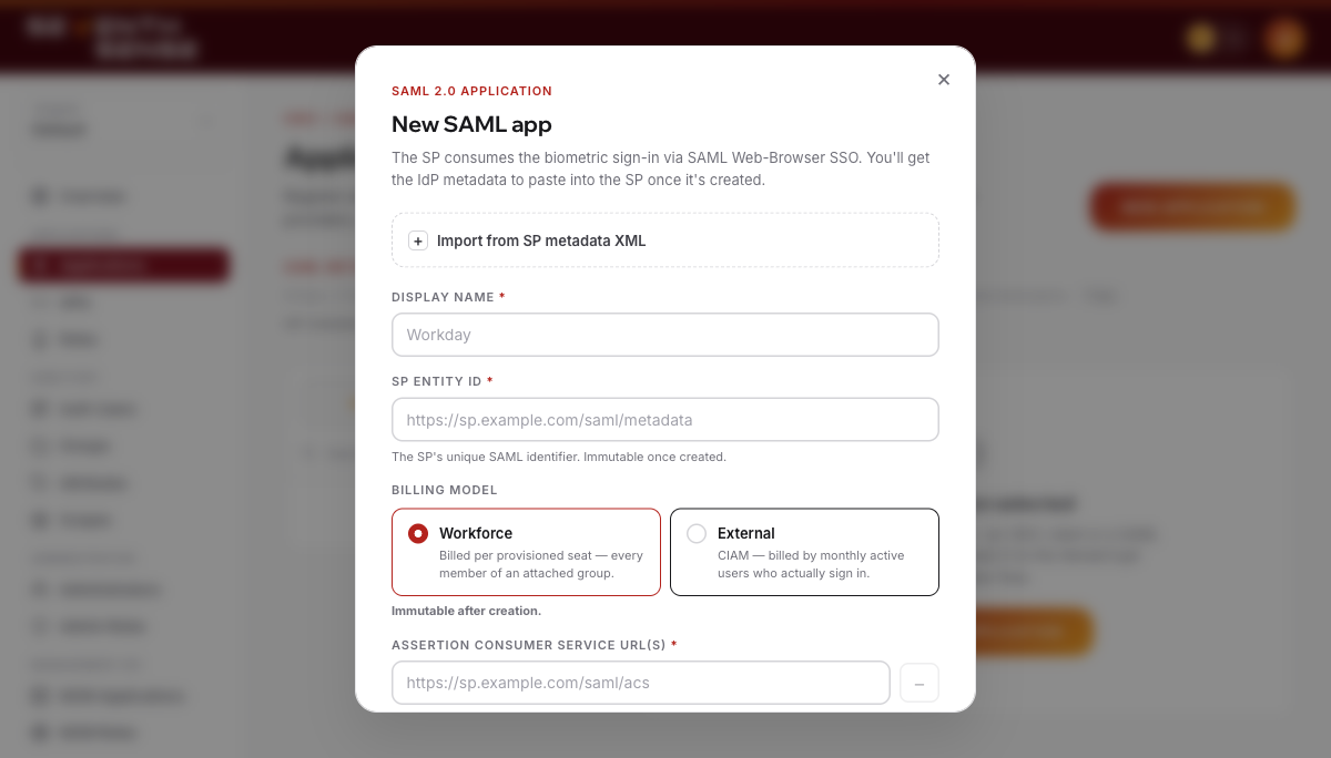 Registering a SAML service provider in the SenseCrypt admin console